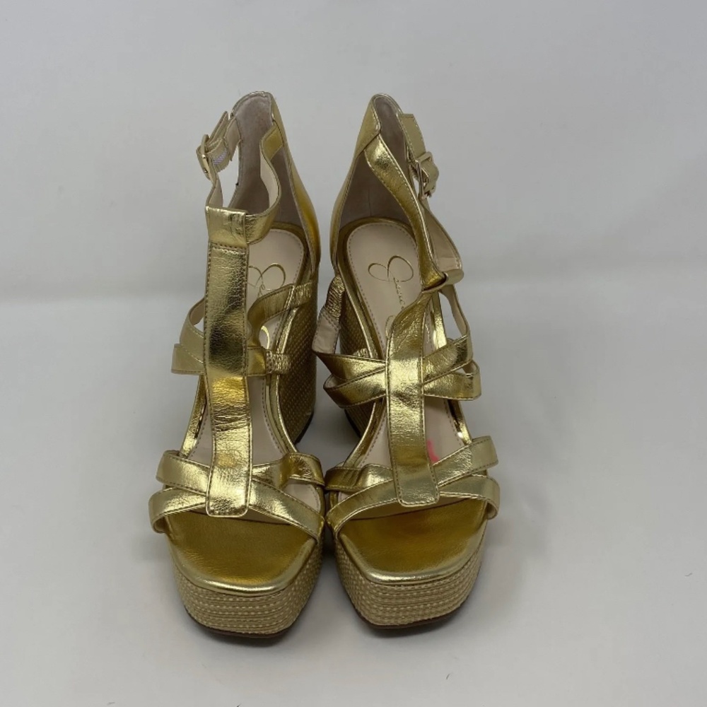 Jessica Simpson Womens Gold Open Toe Buckle 6B
